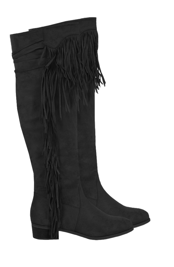 Overknee Fringe Boots Black Fashion Musthaves
