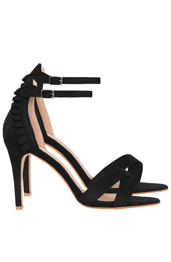 Zwarte Suède-Look Strap Sandaletten met Stiletto Hak - Uwantisell.nl