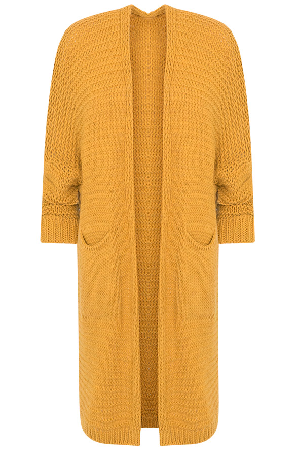 Gebreid Vest Lang Okergeel fashionmusthaves.nl