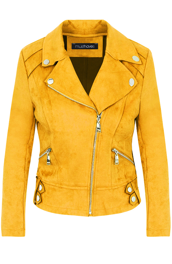 Suede Biker Jacket Okergeel fashionmusthaves.nl