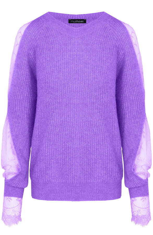 Trui Kanten Mouwen Lila | Themusthaves.nl Trui Kanten Mouwen Fuchsia | Themusthaves.nl
