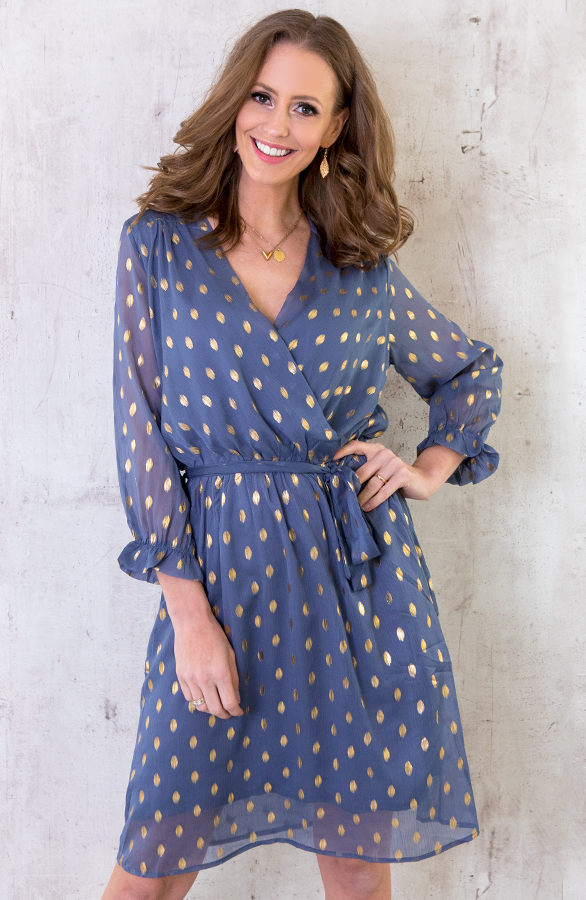 Golden Leaves Jurk Blauw
