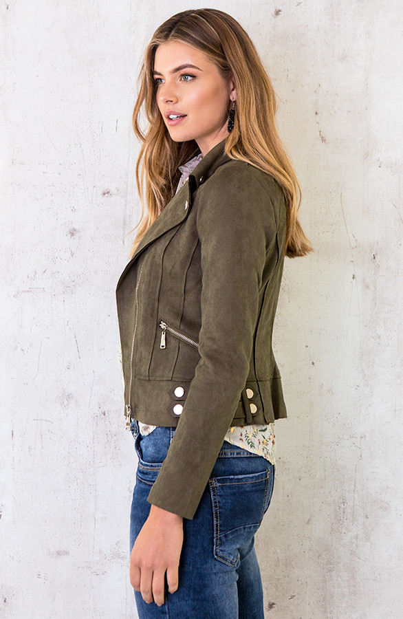 Biker Jacket Suede Legergroen Biker Jacket Suede Legergroen