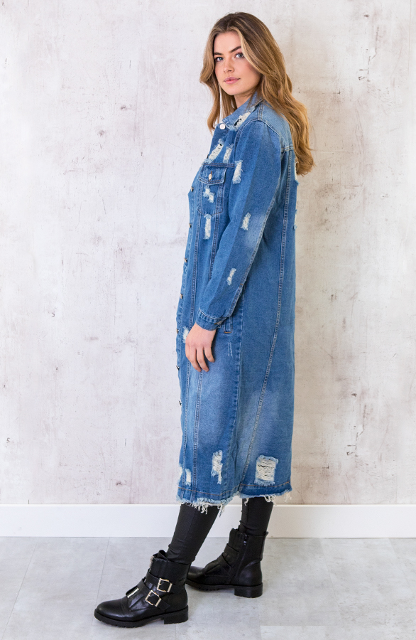 Damaged-Spijkerjacket-Maxi-Blauw-4