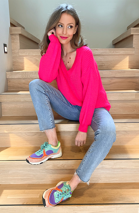 Gebreide-Trui-Met-V-Hals-Neon-Fuchsia1
