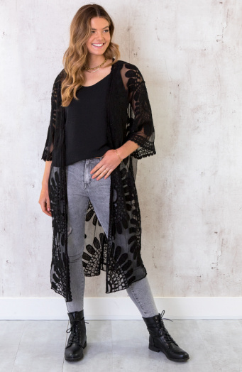 Kanten Kimono Boho Zwart
