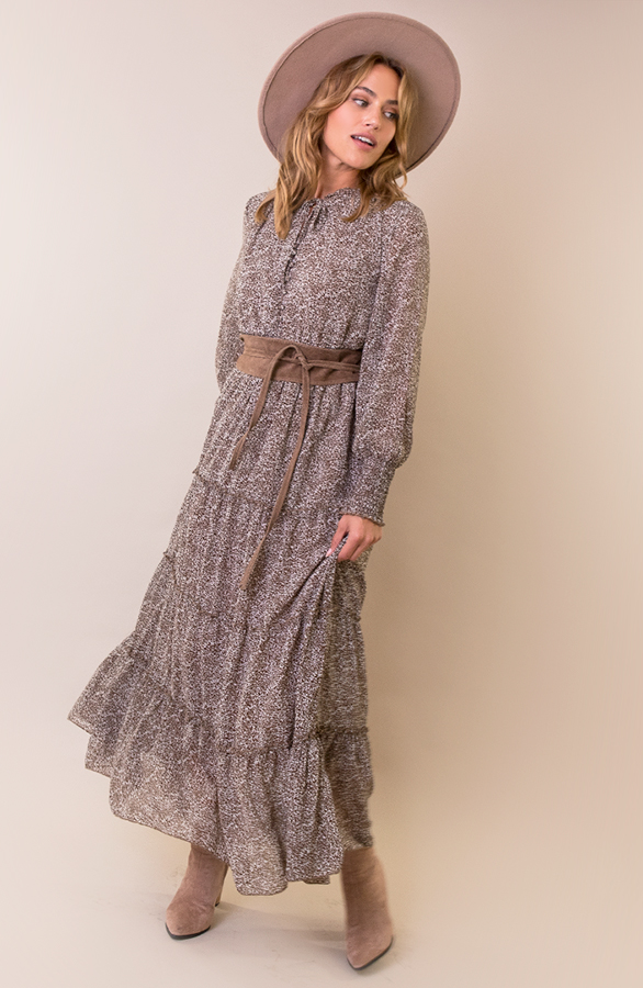 Maxi-Print-Lagen-Jurk-Bruin-6