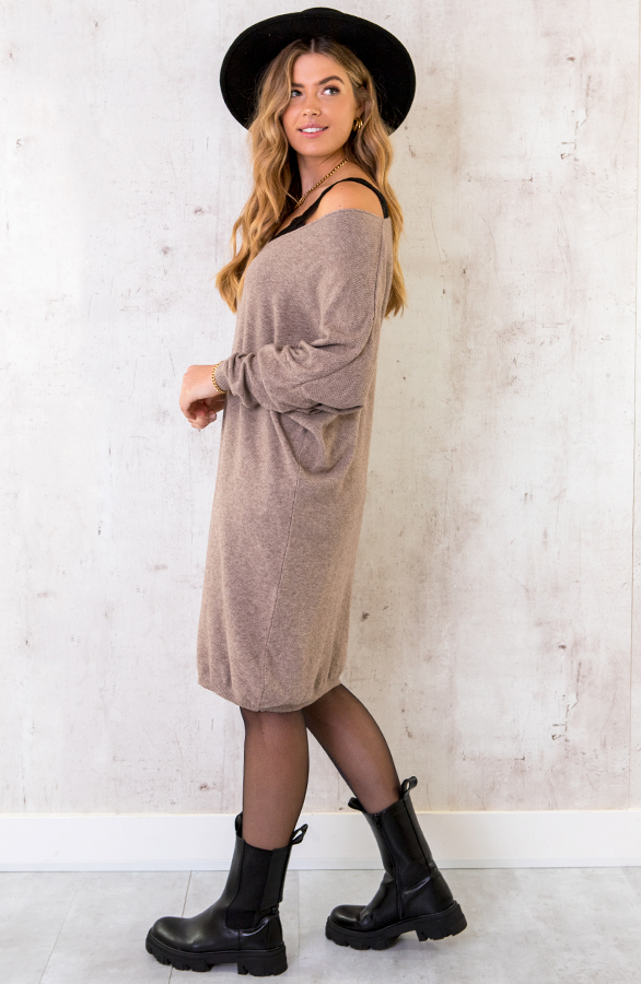 Comfy-V-hals-Trui-Lang-Taupe-9
