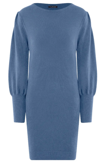 Knitted-Jurk-Met-Pofmouwen-Jeansblauw