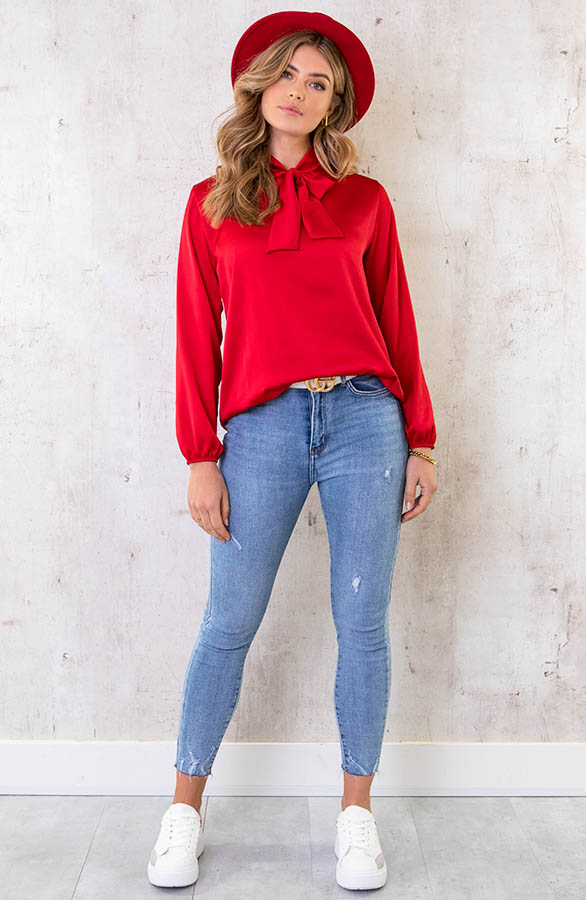 Satijnen-Strik-Blouse-Rood-6