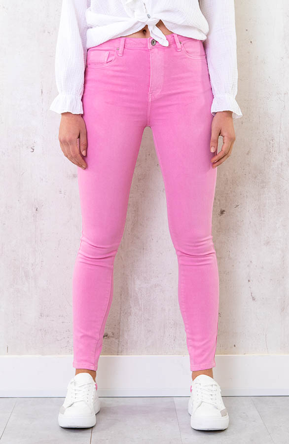 Skinny High Waist Jeans Roze fashionmusthaves.nl