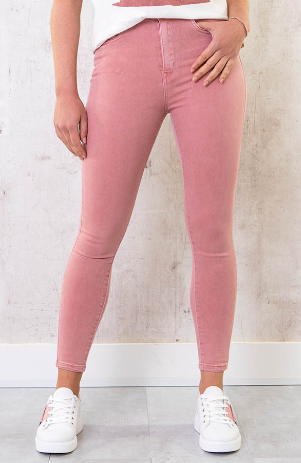 Skinny Jeans High Waist Dust Roze fashionmusthaves.nl