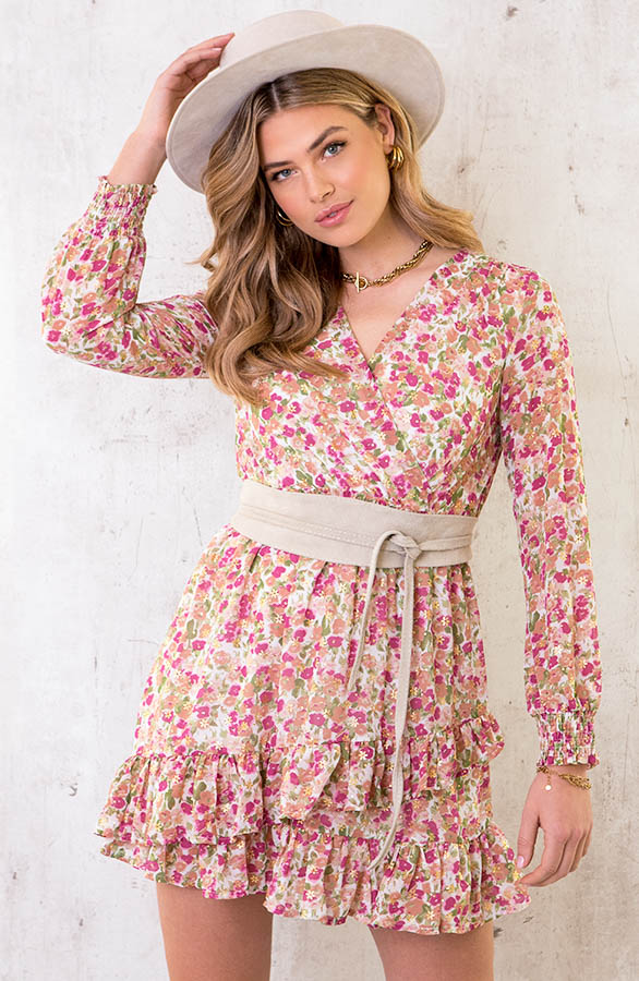Bloemen-Overslag-Ruches-Jurk-Roze-3