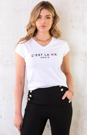 CEst-La-Vie-T-shirt-Wit-Zwart-3