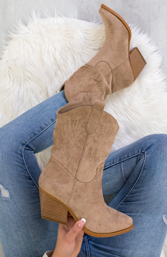 Sude-Cowboyboots-Taupe