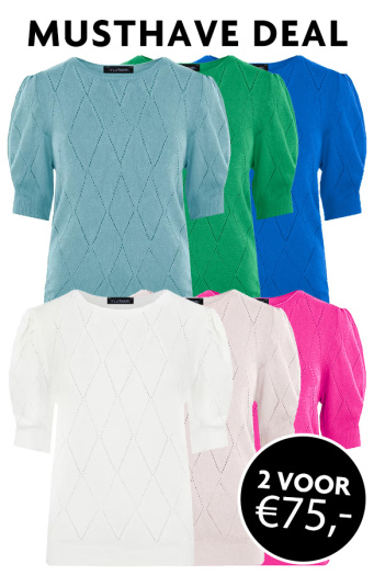 Musthave Deal Knitted Pofmouwen Top Ruit