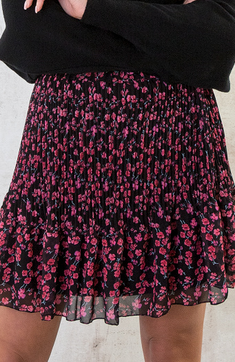 Plisse Skirt Flowers Black