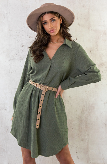 Smocked Blouse Dress Army