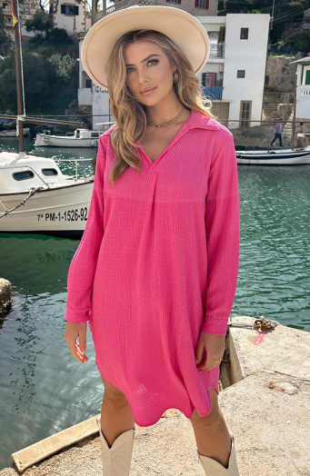 Smocked Blouse Dress Fuchsia