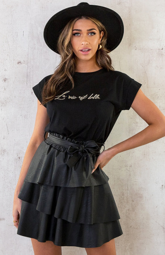La Vie Est Belle Embroidery T-shirt Zwart