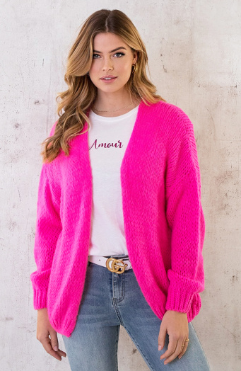 Oversized Knitted Vest Neon Pink