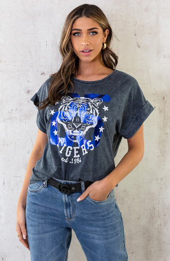 Stonewash T-shirt Tiger Kobalt