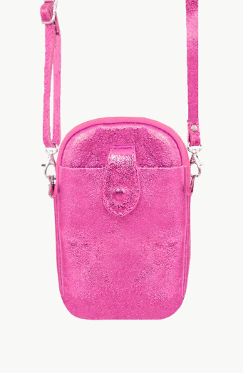 Leren Telefoon Tasje Metallic Pink