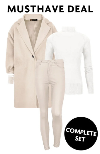 Musthave Deal Complete Set Stripe Coat Beige