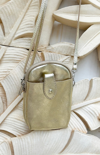 Leren Telefoon Tasje Metallic Goud