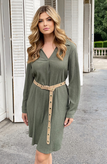 Smocked Blouse Dress Army