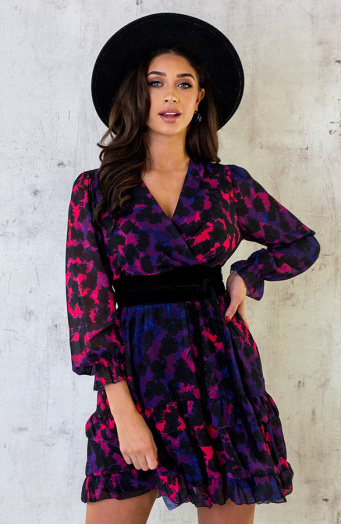 Exclusive Print V-Hals Dress Leopard Dark Purple
