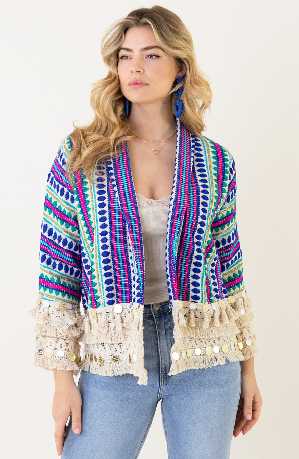 Boho Cardigan Handmade Kobalt