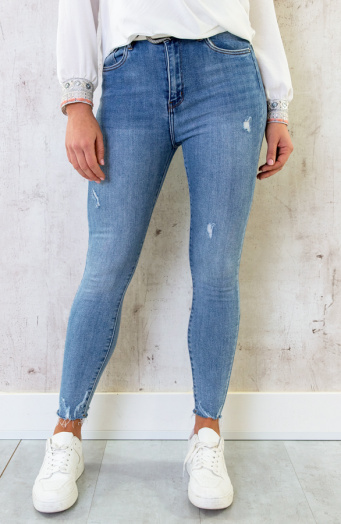 Skinny Jeans High Waist Damaged Light Blue