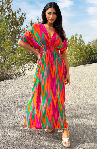 Maxi Dress Colorful Zigzag Roze