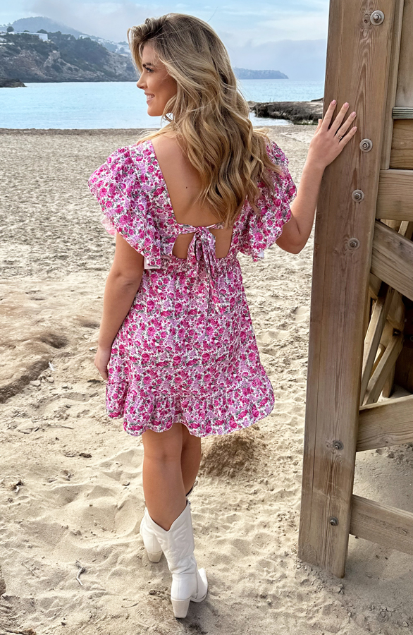 Ruffle Floral Jurk Strik Rug