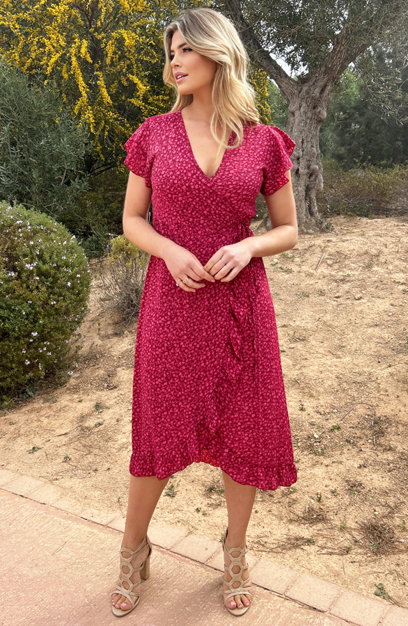 Floral Midi Jurk Pink