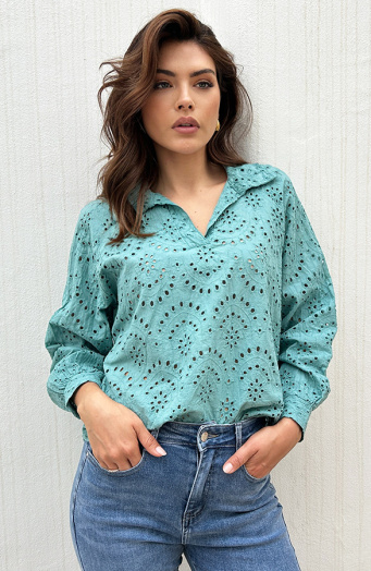 Embroidery Oversized Blouse Mint