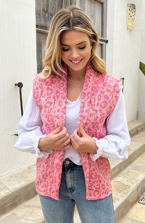 Oversized Leopard Gilet Roze