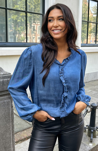 Denim Ruffle Blouse