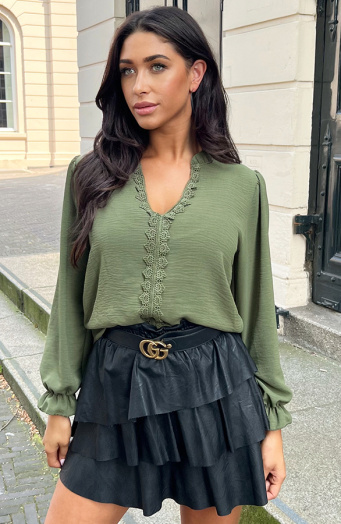 Long Sleeve Lace Blouse Army