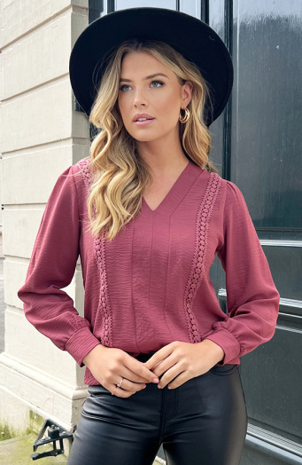 Romantic V-Hals Blouse Dust Roze