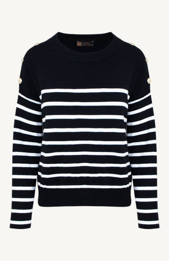 Button Stripe Sweater Zwart