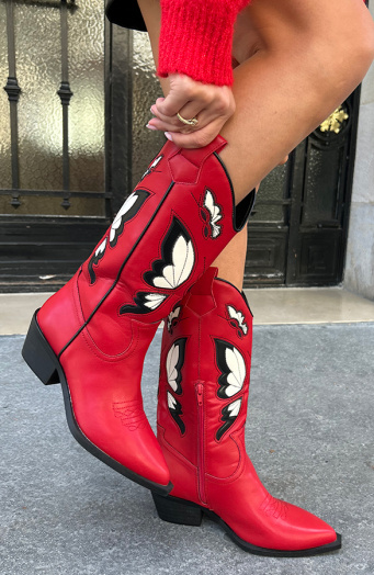 Cowboy Boots Butterfly Red