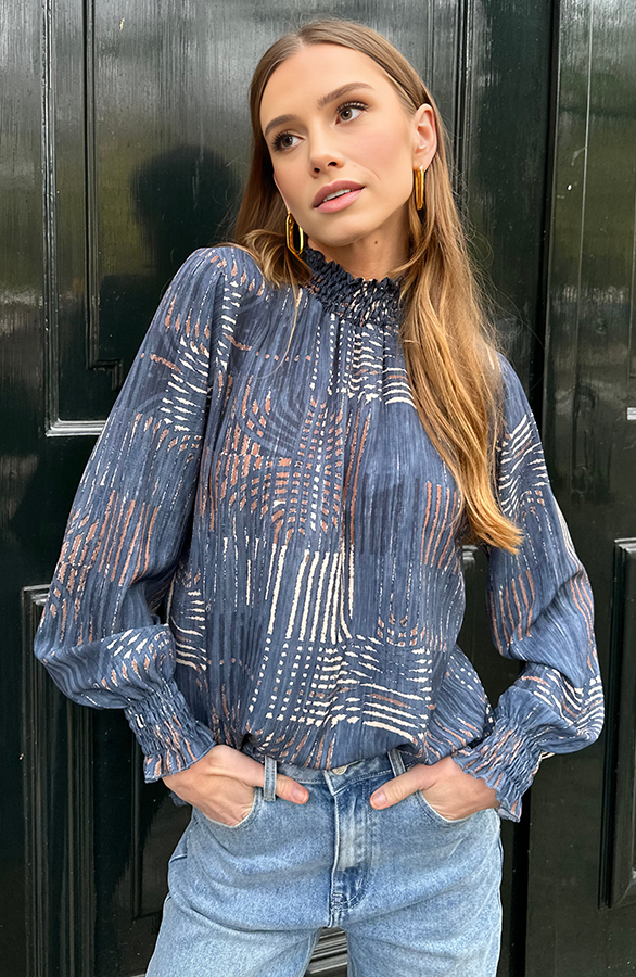 Col Blouse Limited Print Jeans Blue