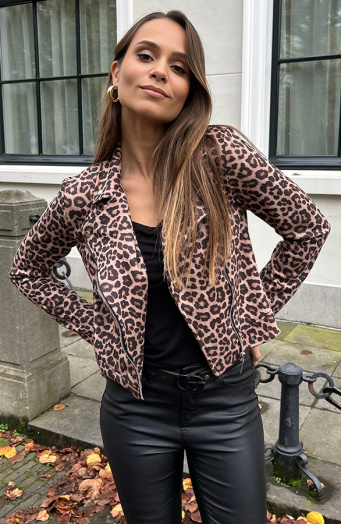 Leopard Suede Biker Jacket