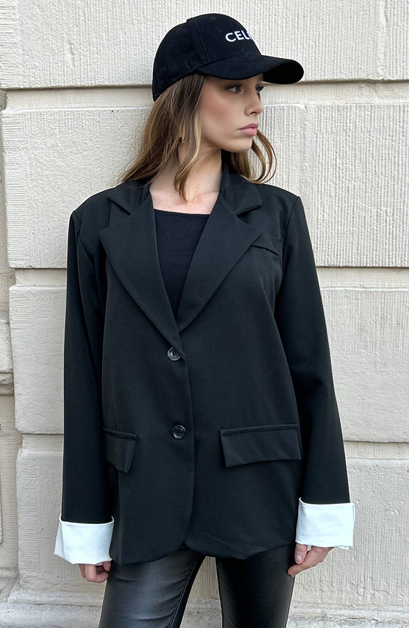Oversized Blazer Met Omslag Zwart