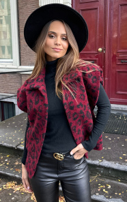 The Musthaves Oversized Woven Gilet Leopard Bordeaux