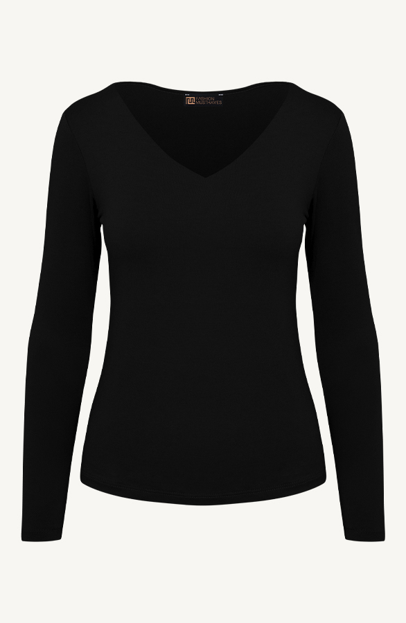 Essence Long Sleeve V-Neck Black