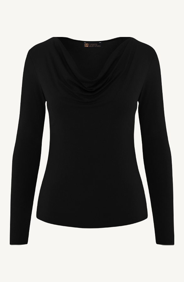 Essence Long Sleeve Waterval Top Zwart