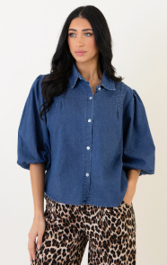 The Musthaves Denim Pofmouw Blouse Met Buttons